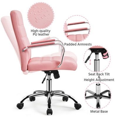 Yaheetech Height Adjustable PU Leather Office Chair with Armrests Pink