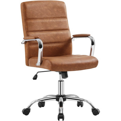 Yaheetech Height Adjustable PU Leather Office Chair with Armrests - Retro Brown
