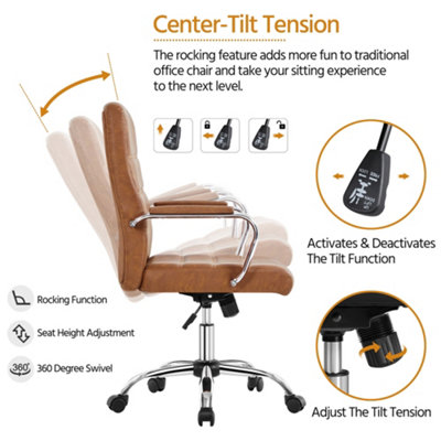 Yaheetech Height Adjustable PU Leather Office Chair with Armrests - Retro Brown