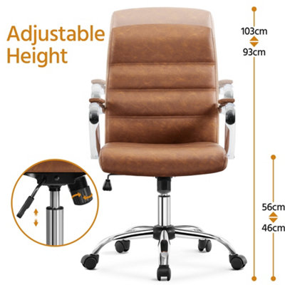 Yaheetech Height Adjustable PU Leather Office Chair with Armrests - Retro Brown