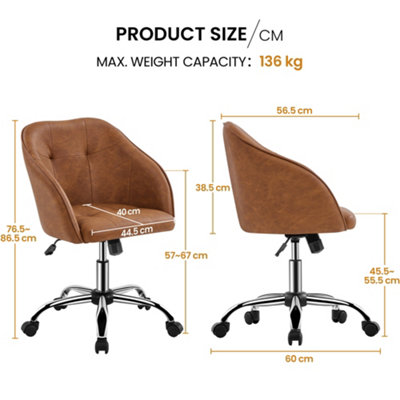 Yaheetech Height Adjustable Swivel Desk Chair with Castors and Armrests - Brown / Faux Leather