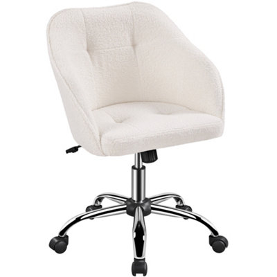 Yaheetech Height Adjustable Swivel Desk Chair with Castors and Armrests Ivory Boucle
