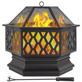 Yaheetech Hex-Shaped Fire Pit with Spark Screen and Poker
