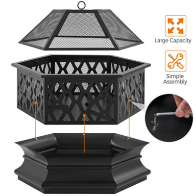 Yaheetech Hex-Shaped Fire Pit with Spark Screen and Poker