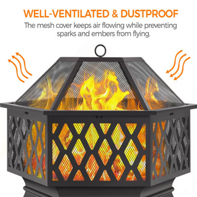 Yaheetech Hex-Shaped Fire Pit with Spark Screen and Poker
