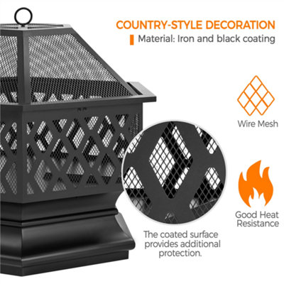 Yaheetech Hex-Shaped Fire Pit with Spark Screen and Poker