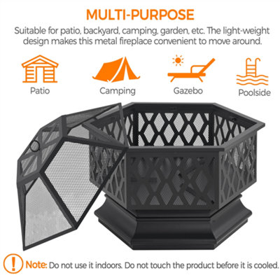Yaheetech Hex-Shaped Fire Pit with Spark Screen and Poker
