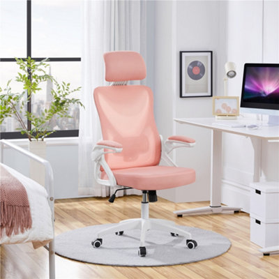 Yaheetech High Back Mesh Office Chair with Headrest and Armrest Pink