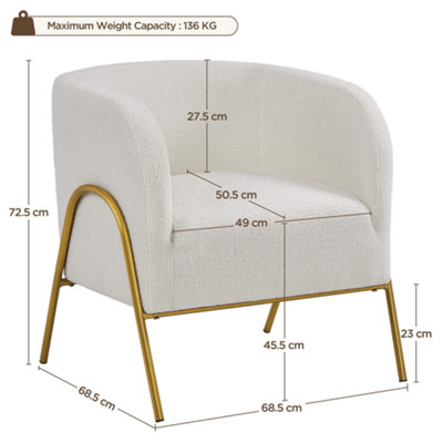 Yaheetech Ivory Accent Armchair with Gold-tone Metal Legs