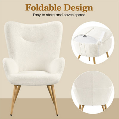 Yaheetech Ivory Boucle Accent Chair with Wood-tone Metal Legs