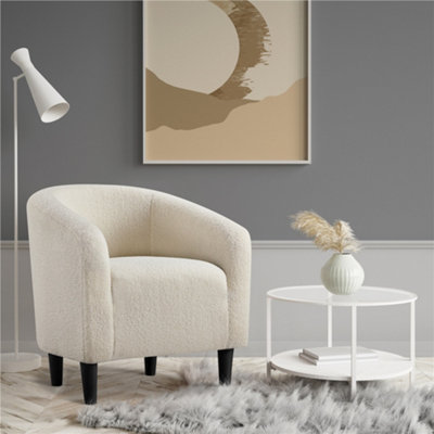 Yaheetech Ivory Boucle Club Chair Accent Barrel Chair Upholstered Arm Chair