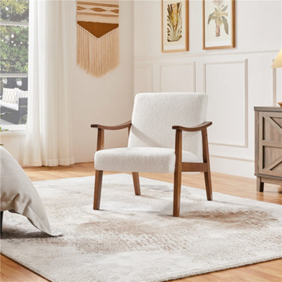Yaheetech Ivory Boucle Fabric Armchair with Solid Wood Legs