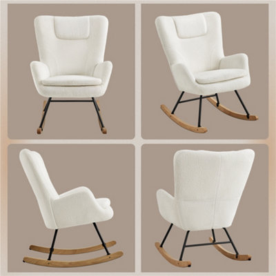 Yaheetech Ivory Boucle Upholstered Small Rocking Accent Chair with ...