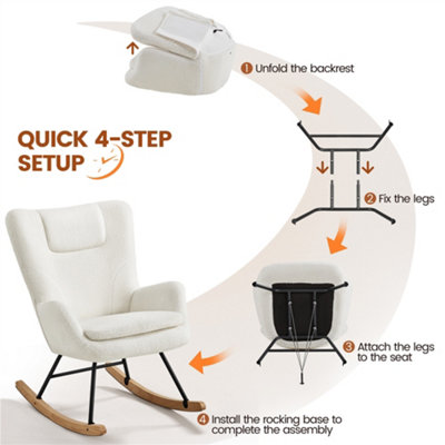 Yaheetech Ivory Boucle Upholstered Small Rocking Accent Chair with ...