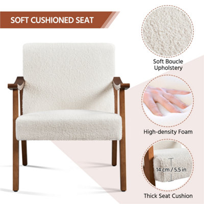 Yaheetech Ivory Upholstered Faux Leather Armchair with Wood Legs
