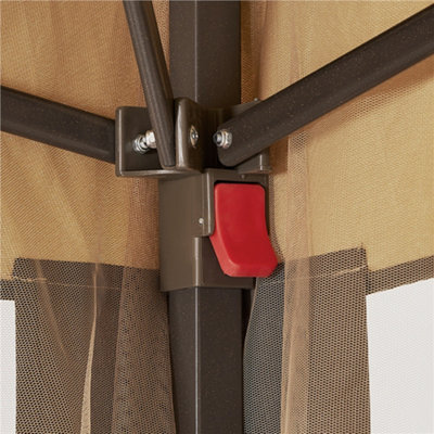 Yaheetech Khaki/Brown 3.3x3.3m Pop-Up Gazebo Tent with 4 Mesh Sidewalls - 6