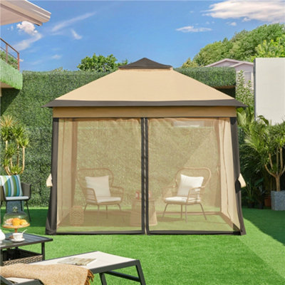 Yaheetech Khaki/Brown 3.3x3.3m Pop-Up Gazebo Tent with 4 Mesh Sidewalls - 7
