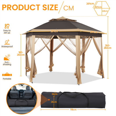 Yaheetech Khaki/Brown 4x3.4m Hexagonal Outdoor Gazebo Pop Up Canopy - 3