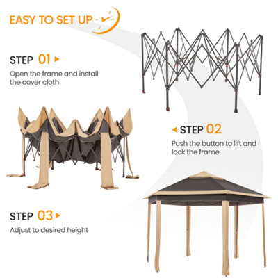 Yaheetech Khaki/Brown 4x3.4m Hexagonal Outdoor Gazebo Pop Up Canopy - 4