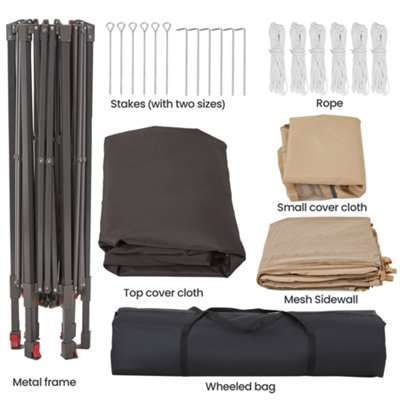 Yaheetech Khaki/Brown 4x3.4m Hexagonal Outdoor Gazebo Pop Up Canopy - 7