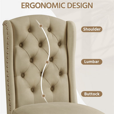 Yaheetech Khaki Set of 2 Button Tufted Dining Chairs with Wing Design