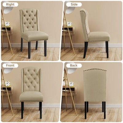 Yaheetech Khaki Set of 2 Button Tufted Dining Chairs with Wing Design