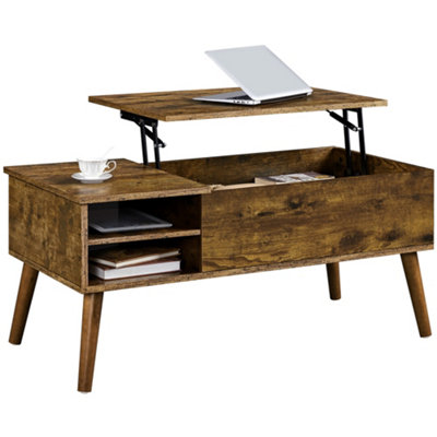 Yaheetech Lift Top Coffee Table with Adjustable Storage Shelf Rustic Brown