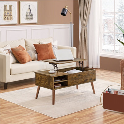 Yaheetech Lift Top Coffee Table with Adjustable Storage Shelf Rustic Brown