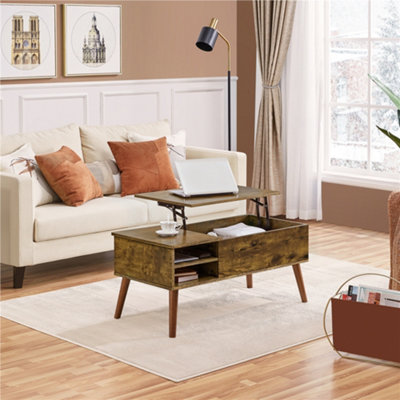 Yaheetech Lift Top Coffee Table with Adjustable Storage Shelf Rustic Brown