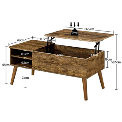 Yaheetech Lift Top Coffee Table with Adjustable Storage Shelf Rustic Brown