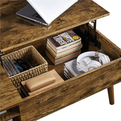 Yaheetech Lift Top Coffee Table with Adjustable Storage Shelf Rustic Brown