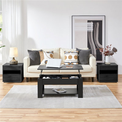 Yaheetech Lift Top Coffee Table with Hidden Compartment and Open Shelf Black