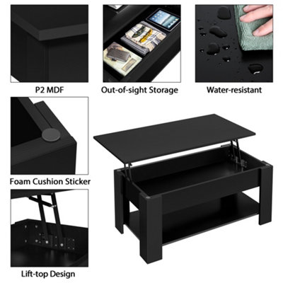 Yaheetech Lift Top Coffee Table with Hidden Compartment and Open Shelf