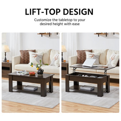 Yaheetech Lift Top Coffee Table with Hidden Compartment and Open Shelf ...