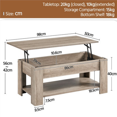 Yaheetech Lift Top Coffee Table with Hidden Compartment and Open Shelf Grey