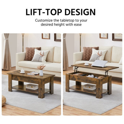 Yaheetech Lift Top Coffee Table with Hidden Compartment and Open Shelf Rustic Brown