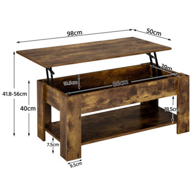 Yaheetech Lift Top Coffee Table with Hidden Compartment and Open Shelf Rustic Brown