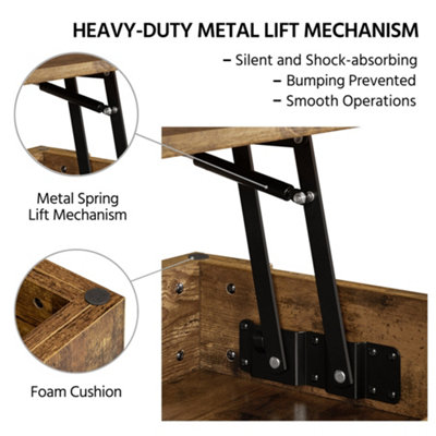 Yaheetech Lift Top Coffee Table with Hidden Compartment and Open Shelf Rustic Brown