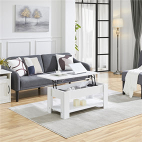 Yaheetech Lift Top Coffee Table with Hidden Compartment and Open Shelf White