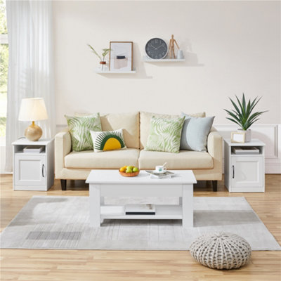 Yaheetech Lift Top Coffee Table with Hidden Compartment and Open Shelf White