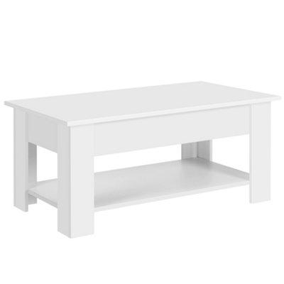 Yaheetech Lift Top Coffee Table with Hidden Compartment and Open Shelf White