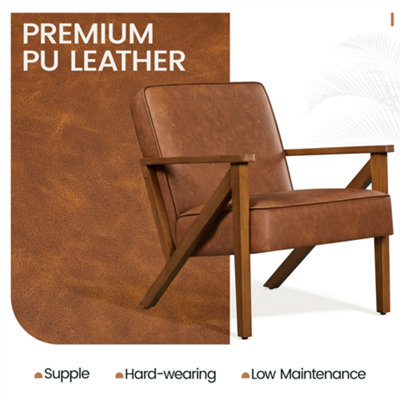 Yaheetech Light Brown Faux Leather Armchair Lounge Chair with Z-shaped Wood Legs