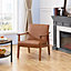 Yaheetech Light Brown Modern Faux Leather Armchair with Solid Wood Legs
