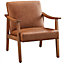 Yaheetech Light Brown Modern Faux Leather Armchair with Solid Wood Legs