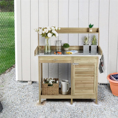 Yaheetech Light Green Outdoor Potting Bench Table with Drawer/Open Shelf