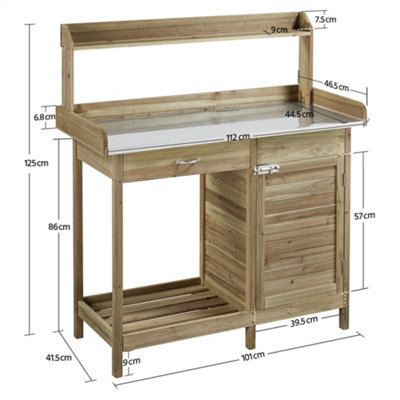 Yaheetech Light Green Outdoor Potting Bench Table with Drawer/Open Shelf - 3