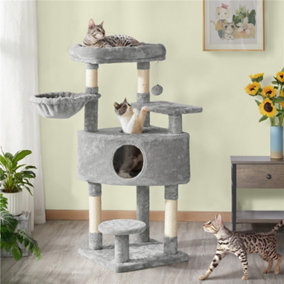 Yaheetech Light Grey 116.5cm Cat Tree Cat Climbing Tower with Perch & Basket & Scratching Posts