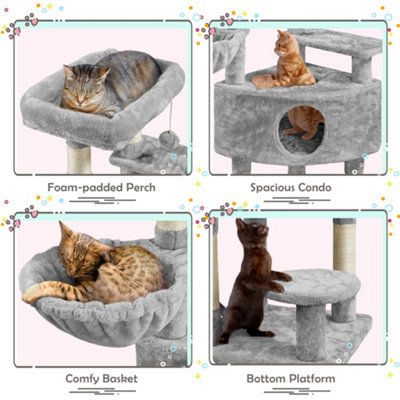 Yaheetech Light Grey 116.5cm Cat Tree Cat Climbing Tower with Perch & Basket & Scratching Posts