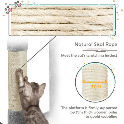 Yaheetech Light Grey 116.5cm Cat Tree Cat Climbing Tower with Perch & Basket & Scratching Posts