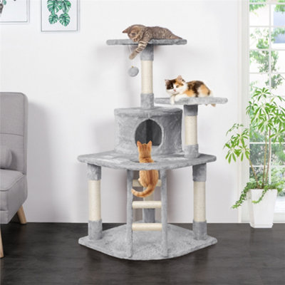 Yaheetech Light Grey 120.5cm Multilevel Cat Tree Cat Climbing Tower with Condo & Perches & Ladder